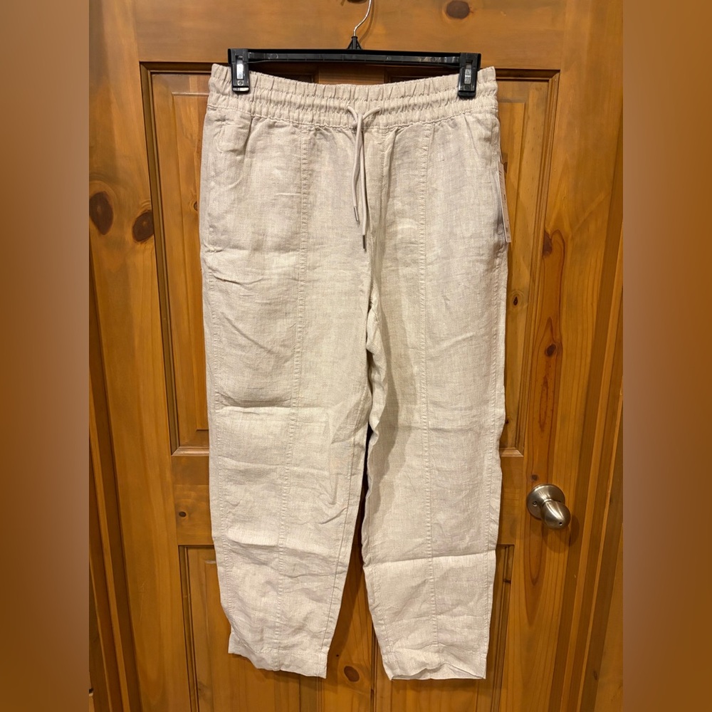 NWT Athleta Retreat High Rise Linen Ankle Pant, Undyed (natural or cream) Medium